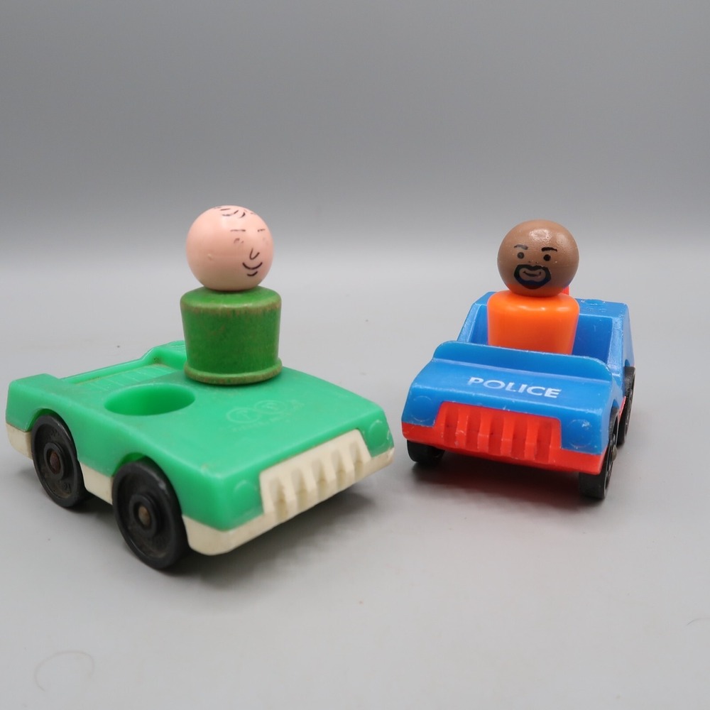 Vintage Fisher Price Little People plastic black w Police Cars Toy nostalgia Lot